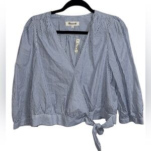 Madewell Blue Stripe Wrap Blouse Women’s L NWT